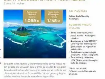 Viajes El Corte Inglés Saida de nairobi desde 1.099 € sada desde kilimanjara desde 1.145€ su cilido clima tropical y la barrera coralina que la oferta