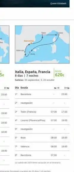 Viajes El Corte Inglés (+ 23:00 barcelona valencia bua 1º barcelona 2º navegación italia, españa, francia 8 días | 7 noches salidas: 25 sept oferta