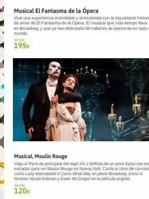 Viajes El Corte Inglés Musical el fantasma de la ópera vive una experiencia inolvidable y emociónate con la inquietante historia de amor de el fant oferta