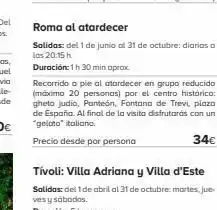 Viajes El Corte Inglés Roma al atardecer salidas: del 1 de junio al 31 de octubre: diarias a los 20:15 h. duración: 1h 30 min aprox recorrido a p oferta