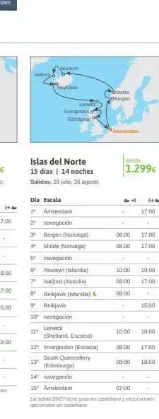 Viajes El Corte Inglés 11⁰ or 13⁰ akurey reykjavik lerwick islas del norte 15 días | 14 noches salidas: 29 julio 26 agosto invergordon edimb oferta
