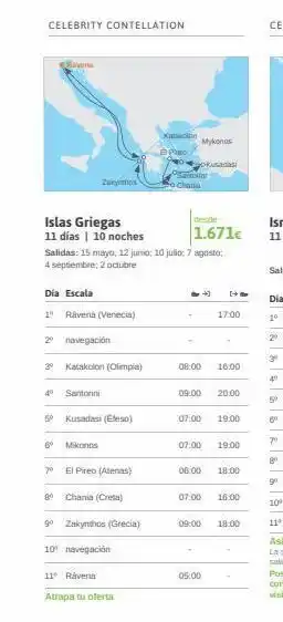 Viajes El Corte Inglés Celebrity contellation ravena islas griegas 11 días | 10 noches zakynthos día escala 1 ravena (venecia) 2º navegación oferta