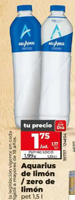 Dia Aquarius de limón / zero de limón pet 1,5L oferta