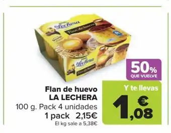 Carrefour Flan de huevo LA LECHERA 100 g. Pack 4 unidades oferta