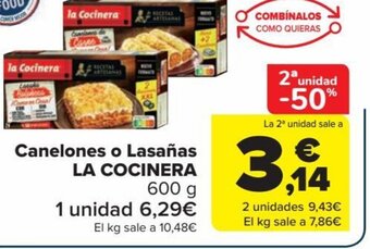 Carrefour Canelones o Lasañas LA COCINERA 600 g oferta