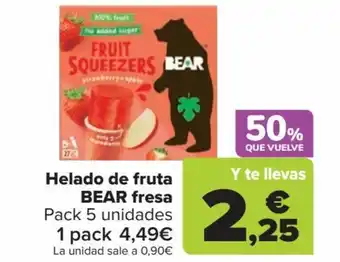 Carrefour Helado de fruta BEAR fresa Pack 5 unidades oferta