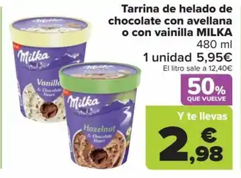 Carrefour Tarrina de helado de chocolate con avellana o con vainilla MILKA 480 ml oferta