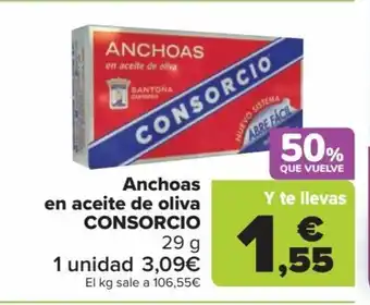 Carrefour Anchoas en aceite de oliva CONSORCIO 29g oferta