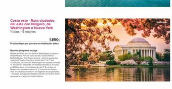Viajes El Corte Inglés Costa este - ruta ciudades del este con niagara, de washington a nueva york 11 días. 9 noches 1.850€ precios desde por pers oferta