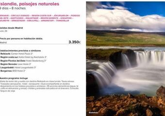 Viajes El Corte Inglés Islandia, paisajes naturales 9 días • 8 noches reikiavik - círculo dorado-region costa sur-jokursarlon-fiordos del este-east oferta