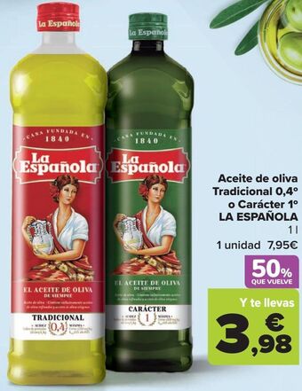 Carrefour Aceite de oliva tradicional 0,4º o carácter 1º la española oferta