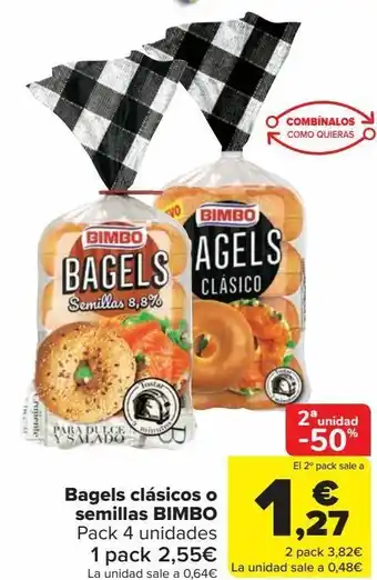 Carrefour Bagels clásicos o semillas bimbo oferta