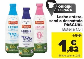 Carrefour Leche entera semi o desnatada pascual oferta