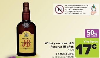 Carrefour Whisky escocés j&b reserva 15 años oferta