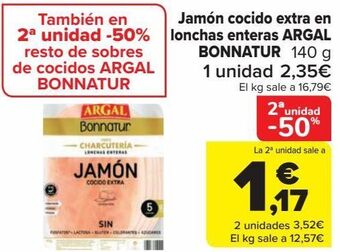 Carrefour Jamón cocido extra en lonchas enteras argal bonnatur oferta