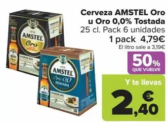 Carrefour Cerveza amstel oro u oro 0,0% tostada oferta