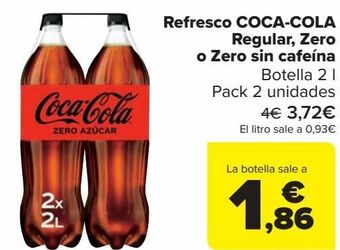 Carrefour Refresco coca-cola regular, zero o zero sin cafeína oferta