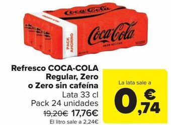 Carrefour Refresco coca-cola regular, zero o zero sin cafeína oferta