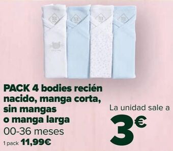 Carrefour Pack 4 bodies recién nacido, manga corta, sin mangas o manga larga oferta