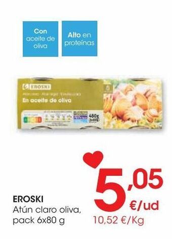 Eroski Eroski atún claro oliva pack 6x80 g oferta