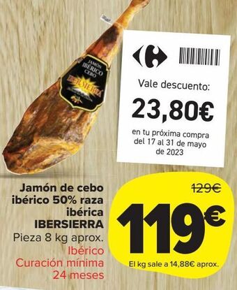 Carrefour Market Jamón de cebo ibérico 50% raza ibérica ibersierra oferta