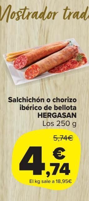 Carrefour Market Salchichón o chorizo ibérico de bellota hergasan oferta