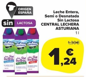 Carrefour Market Leche entera, semi o desnatada sin lactosa central lechera asturiana oferta