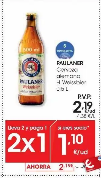 Eroski Paulaner cerveza alemana h. weissbier 0,5 l oferta
