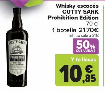 Carrefour Whisky escocés CUTTY SARK Prohibition Edition 70 cl oferta