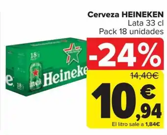 Carrefour Cerveza HEINEKEN Lata 33 cl Pack 18 unidades oferta