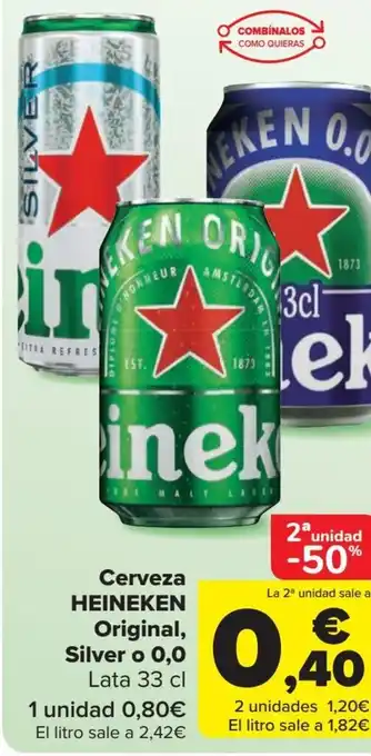 Carrefour Cerveza HEINEKEN Original, Silver o 0,0 Lata 33 cl oferta