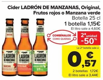 Carrefour Cider LADRÓN DE MANZANAS, Original, Frutos rojos o Manzana verde Botella 25 cl oferta