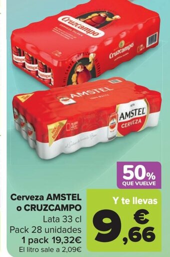 Carrefour Cerveza AMSTEL o CRUZCAMPO oferta