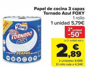 Carrefour Papel de cocina 3 capas Tornado Azul FOXY oferta
