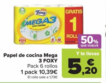 Carrefour Papel de cocina Mega 3 FOXY Pack 6 rollos oferta