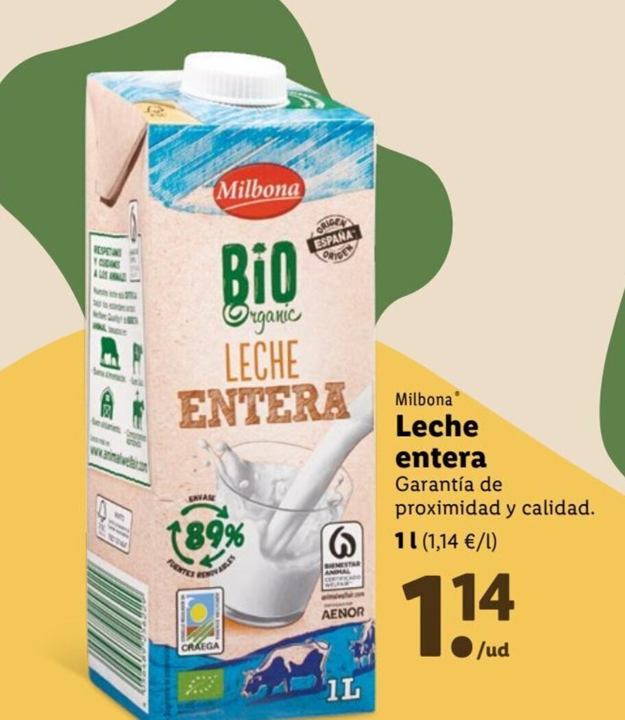 Lidl Milbona Leche entera oferta