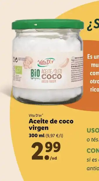 Lidl Vita D'or Aceite de coco virgen 300 ml (9,97 €/l) oferta