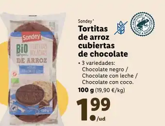 Lidl Sondey Tortitas de arroz cubiertas de chocolate oferta