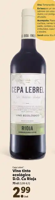 Lidl VINO ECOLÓGICO D.O. Ca Rioja oferta