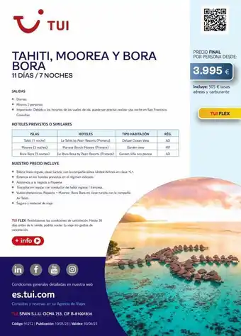 Tui Travel PLC ~ tui tahiti, moorea y bora bora 11 días / 7 noches salidas • diarias. • minimo 2 personas. • importante: debido a los oferta