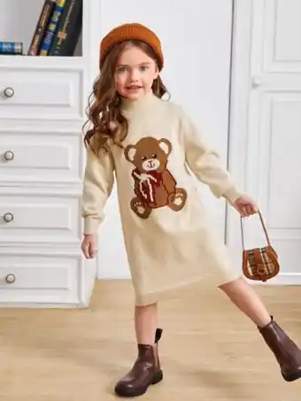 Shein Shein niñas vestido de punto de cuello cisne con patrón de oso oferta