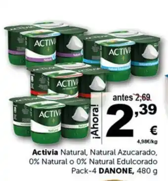 Masymas Activia Natural, Natural Azucarado, 0% Natural o 0% Natural Edulcorado Pack-4 DANONE, 480 g oferta