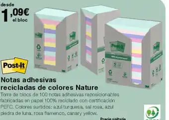 Staples Kalamazoo Notas adhesivas recicladas de colores Nature oferta