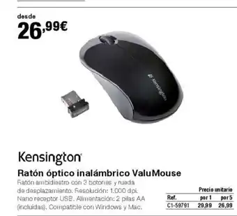 Staples Kalamazoo Kensington Ratón óptico inalámbrico ValuMouse Ratón oferta