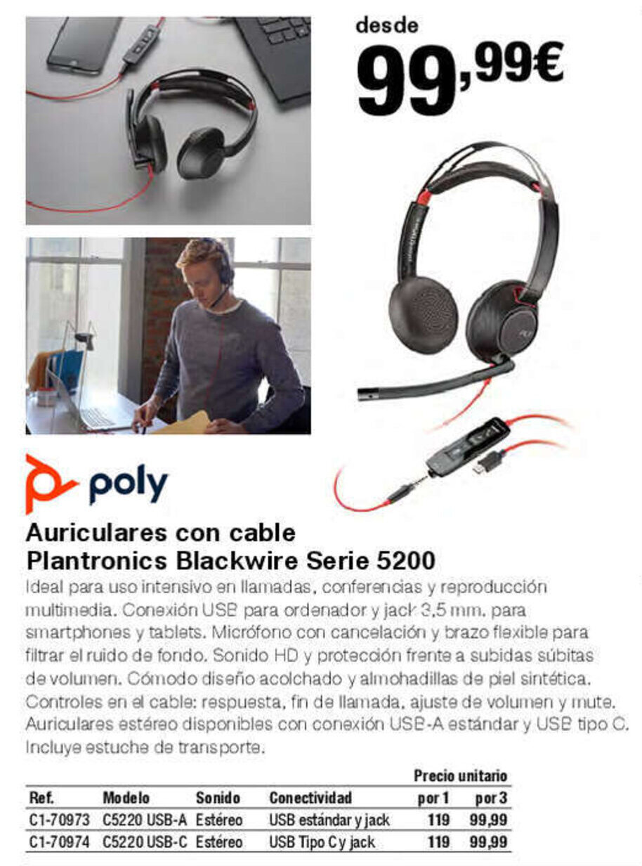 Staples Kalamazoo Auriculares con cable Plantronics Blackwire Serie 5200 oferta