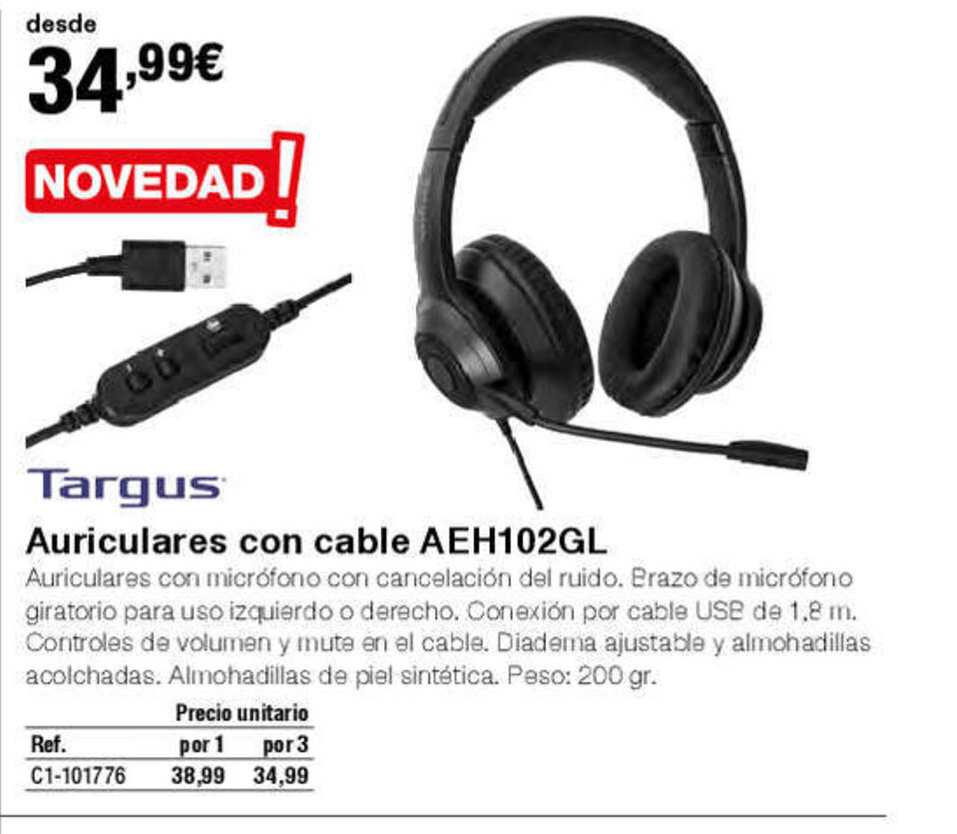 Staples Kalamazoo Targus Auriculares con cable AEH102GL oferta