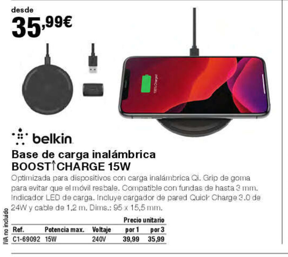 Staples Kalamazoo Base de carga inalámbrica BOOST CHARGE 15W oferta