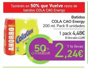 Carrefour Cola Cao Batidos Energy 200ml pack 9 unidades oferta