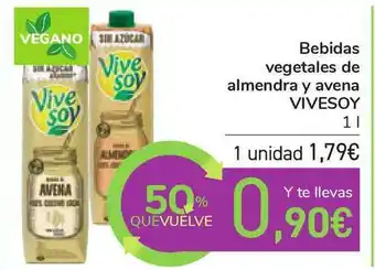 Carrefour Vivesoy Bebidas Vegetales De Almendra Y Avena 1L oferta