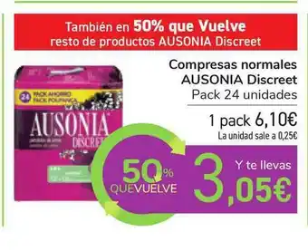 Carrefour Ausonia Compresas Normales Discreet pack 24 unidades oferta